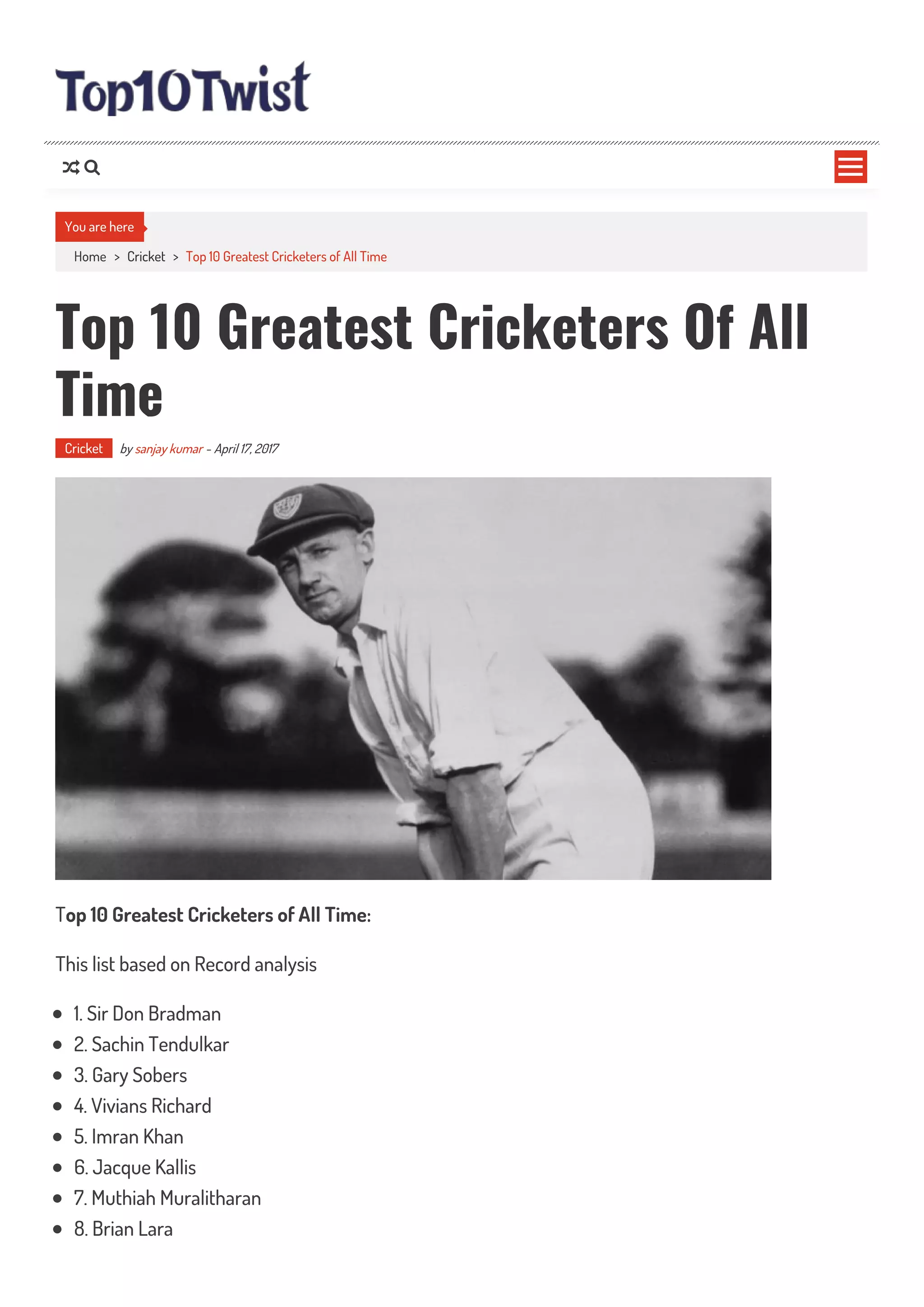 Top 10 greatest cricketers of all time PDF