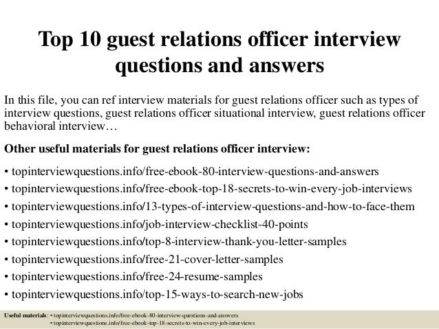 Guest relation officer resume