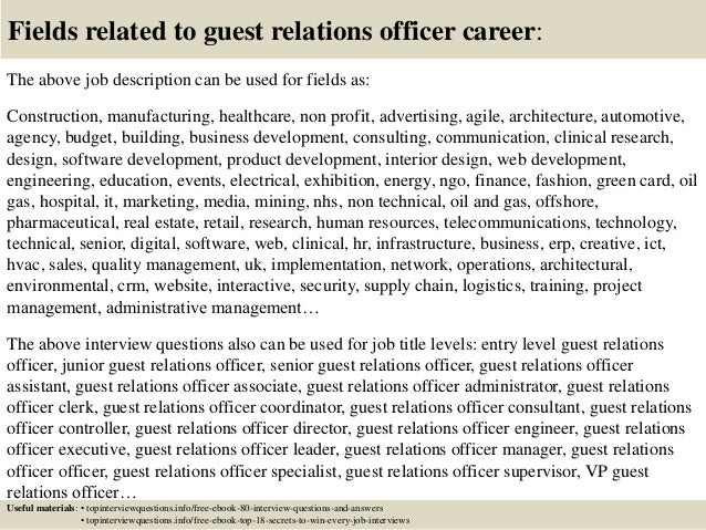 Guest relation officer resume