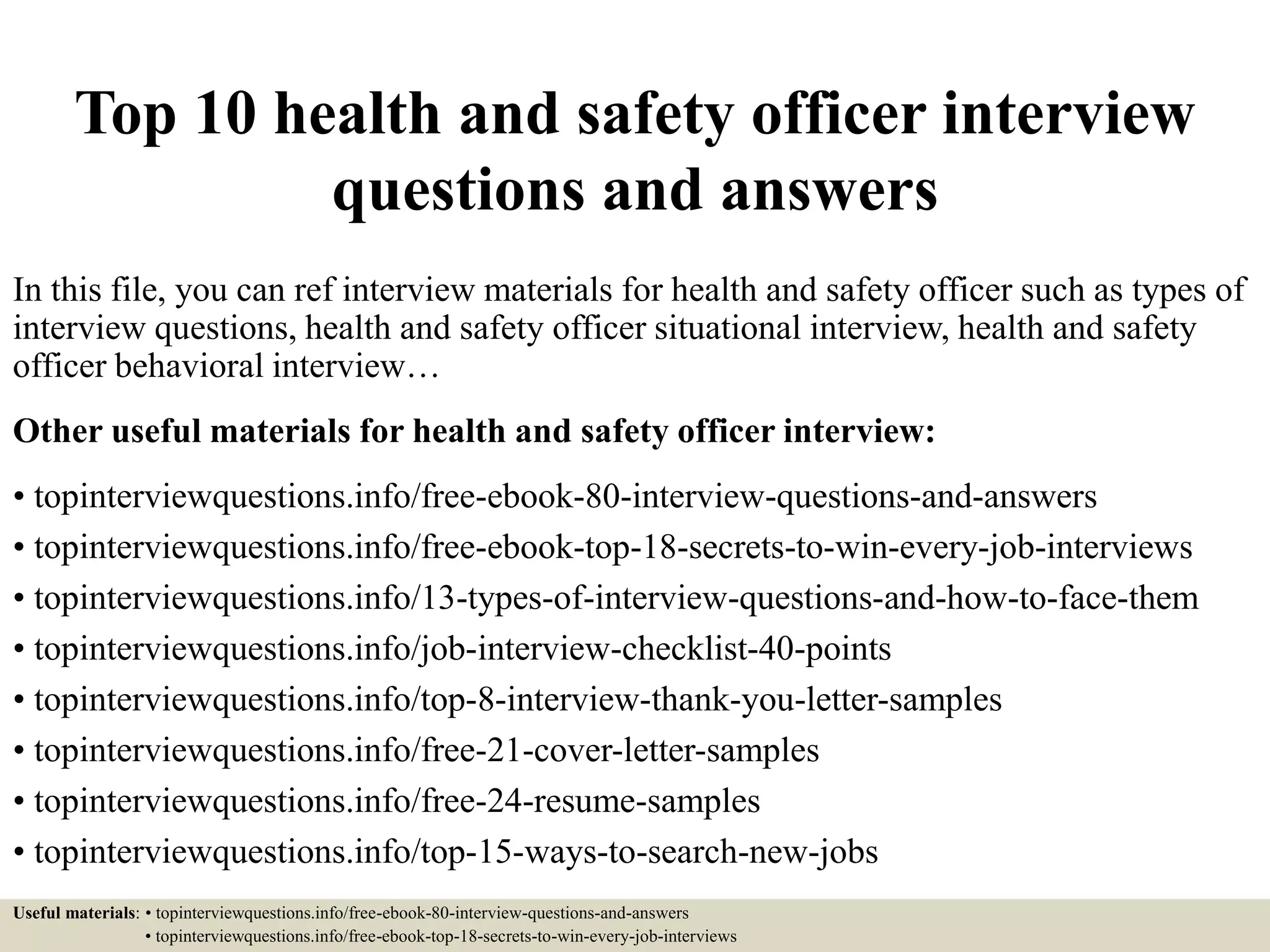 Top 10 health and safety officer interview questions and answers PPT