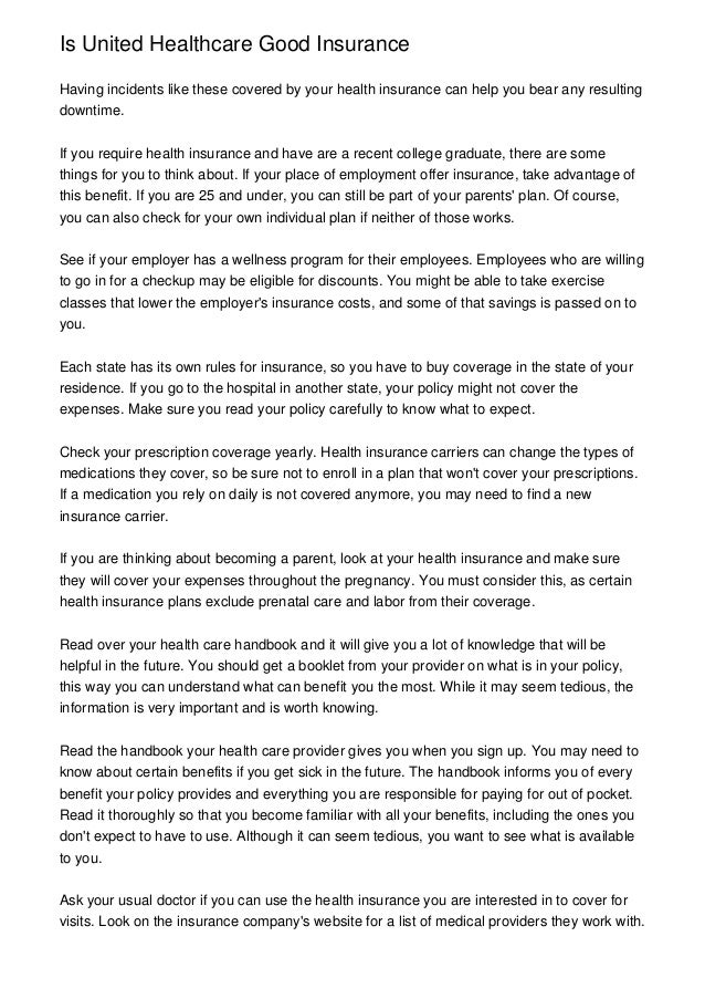 Is United Healthcare Good Insurance