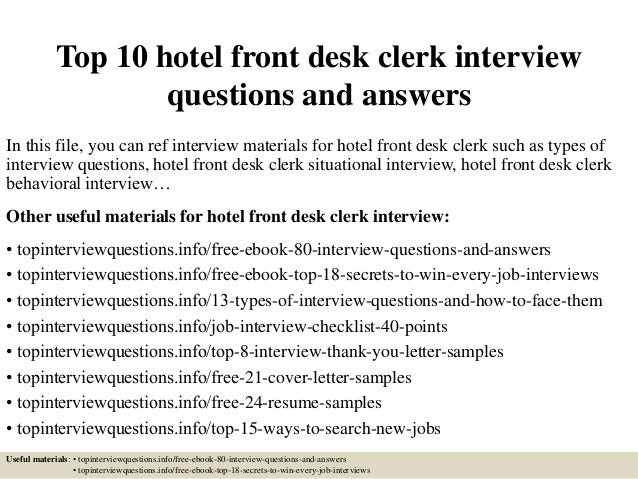 Top 10 Hotel Front Desk Clerk Interview Questions And Answers