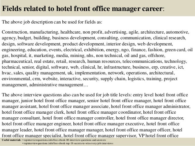hotel front desk manager job description