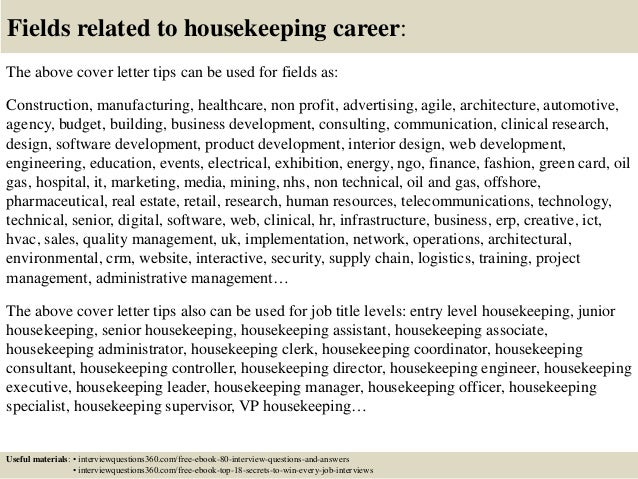 16 fields related to housekeeping career the above cover letter
