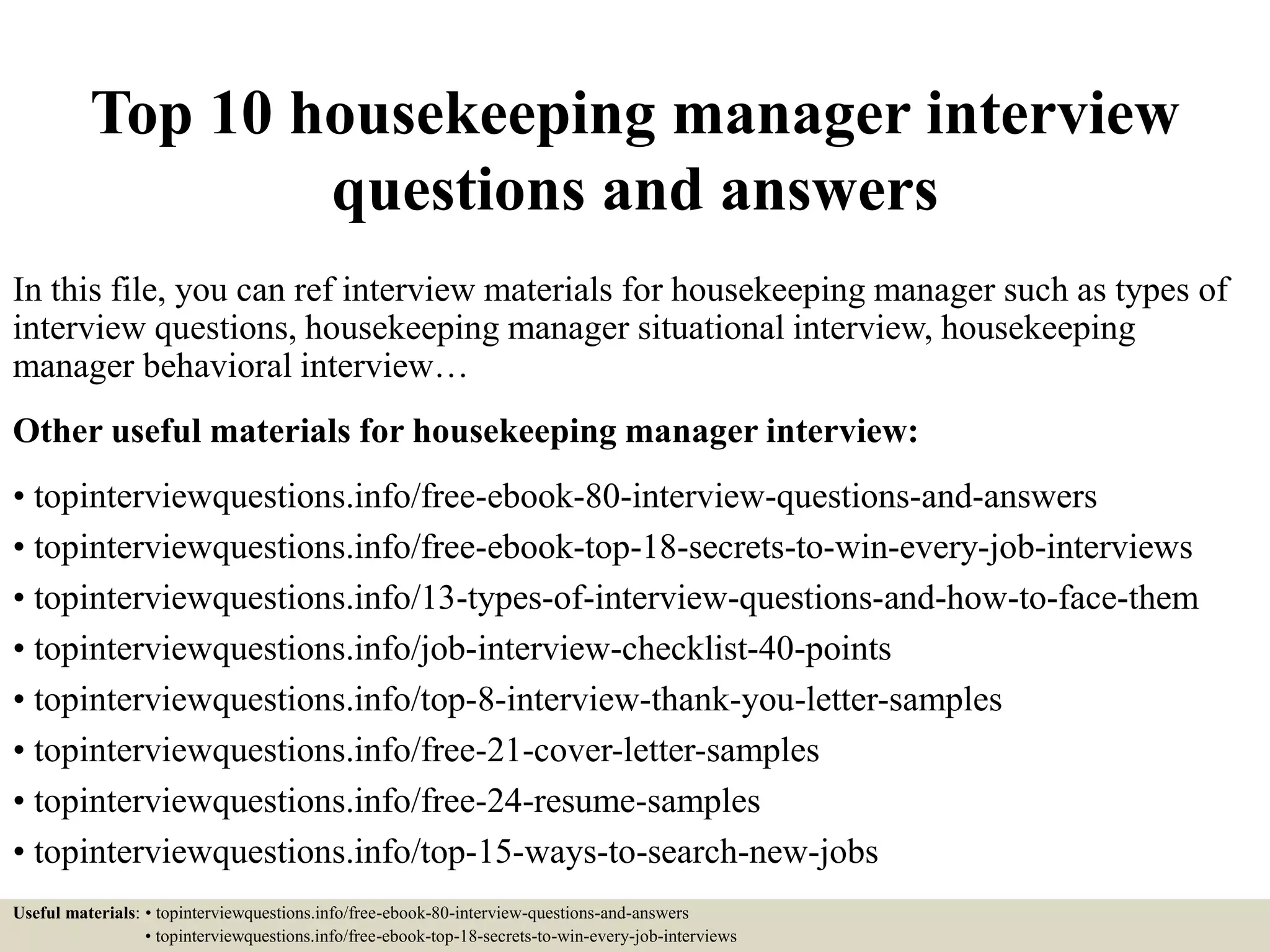 Top 10 housekeeping manager interview questions and answers PPT