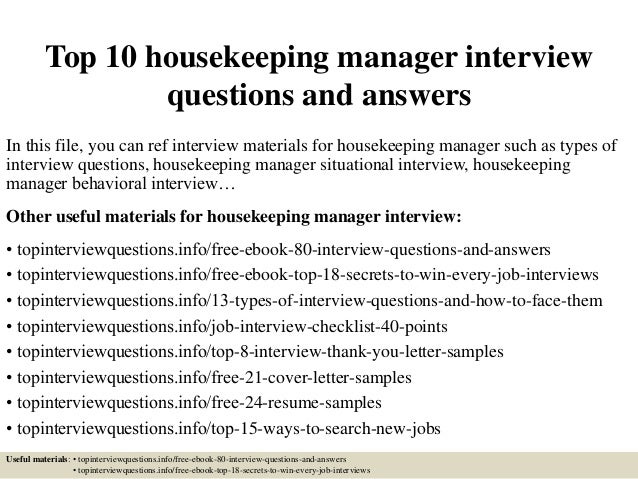 Top 10 housekeeping manager interview questions and answers