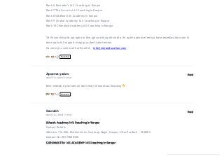 Rank 6 Ravindra’s IAS Coaching in Kanpur
Rank 7 The Success IAS Coaching in Kanpur
Rank 8 Siddhant IAS Academy in Kanpur
Rank 9 Chahal Academy IAS Coaching in Kanpur
Rank 10 Chanakya Academy IAS Coaching in Kanpur
Ye thi coaching list agr apko or bho jgh coaching nhi smjh a rhi ap kha join kre fee kya hai meraeducation.com ki
team apka full support kregi guys don’t take tension.
Ha mere pss unki mail hai Email id – info@meraeducation.com
ReplyApoorva yadav
AUGUST 23, 2020 AT 1:49 AM
Best website,it provides all the needy information.Amazing
ReplySaurabh
AUGUST 23, 2020AT 7:18 PM
Utkarsh Academy IAS Coaching in Kanpur
Contact Details–
Address: 112,206, Khalasi Lines, Swaroop Nagar, Kanpur, Uttar Pradesh – 208002
Contact No: 08174800330
GURUMANTRA IAS ACADEMY IAS Coaching in Kanpur
1 0 Ratethis
0 0 Ratethis
 