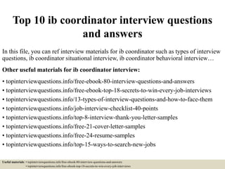 Top 10 ib coordinator interview questions and answers | PPTX