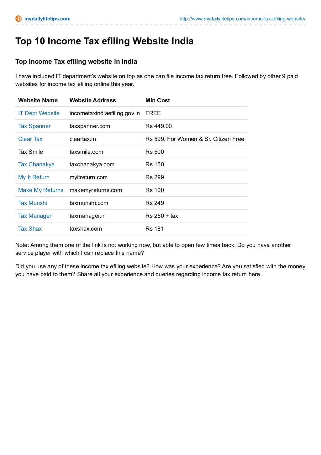 Top 10 tax efiling website india