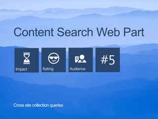 Content Search Web Part




Cross site collection queries
 