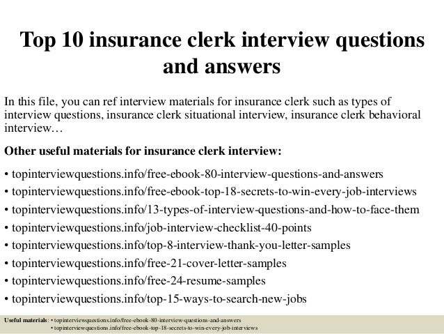 cover letter 3rd engineer insurance answers and questions 10 clerk interview Top