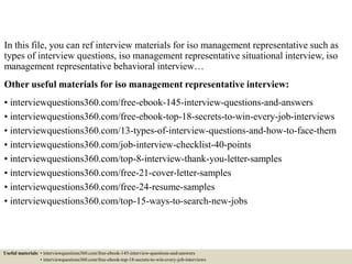 Top 10 iso management representative interview questions and answers | PPTX