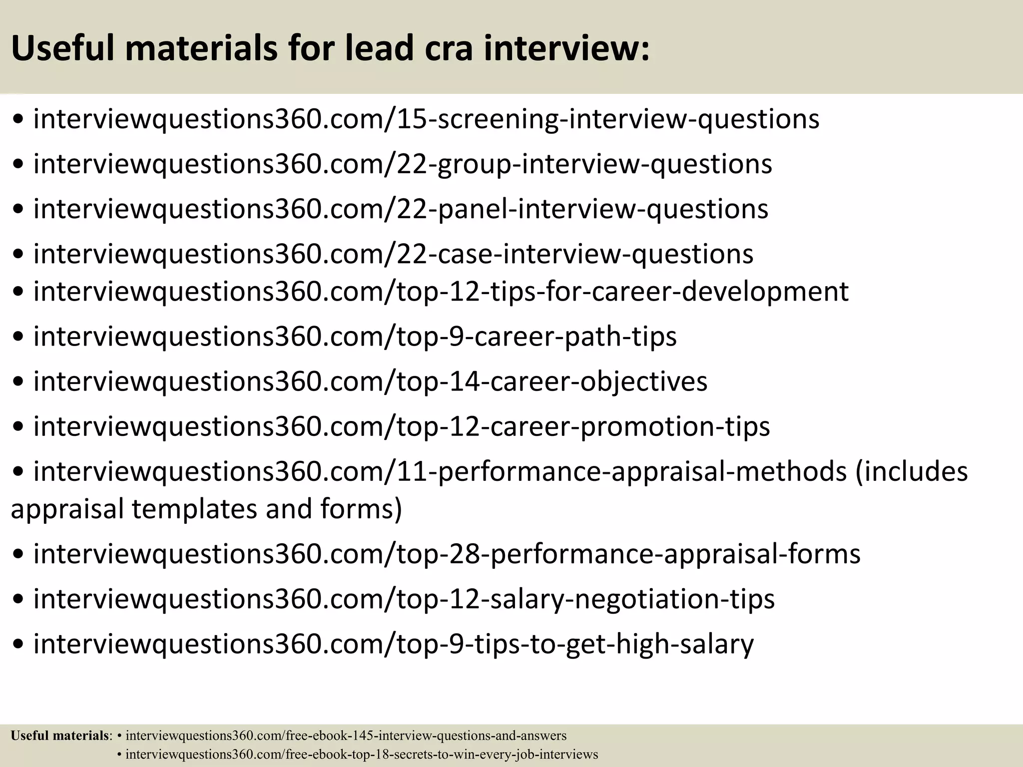Top 10 lead cra interview questions and answers | PPTX