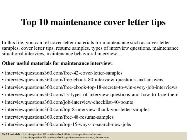 maintenance cover letter sample