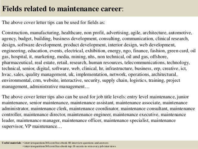Top 10 maintenance cover letter tips Top 10 maintenance cover letter tips
