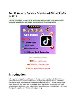 Top 10 Strategies to Build a Strong GitHub Profile in 2026 | PDF
