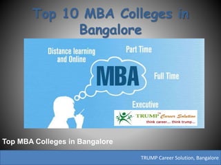 Top 10 MBA Colleges in
Bangalore
Top MBA Colleges in Bangalore
TRUMP Career Solution, Bangalore
 