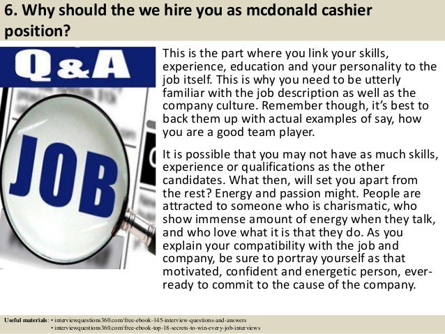 mcdonalds cashier description