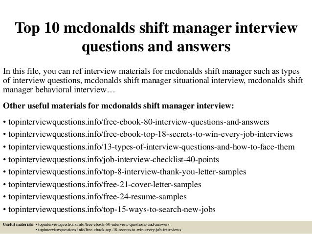 top 10 mcdonalds shift manager interview questions and answers what is a shift manager