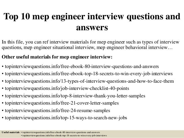 Top 10 mep engineer interview questions and answers