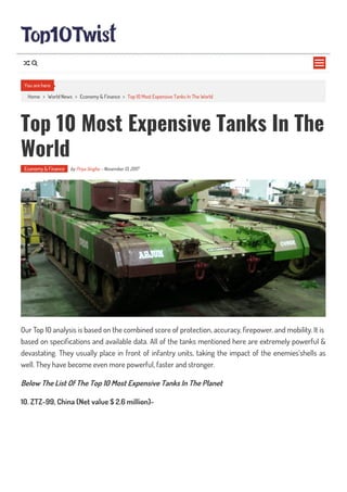 Top 10 most expensive tanks in the world