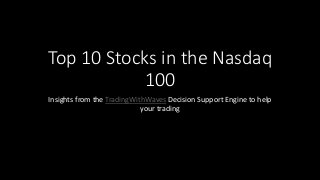 Top 10 Stocks in the Nasdaq
100
Insights from the TradingWithWaves Decision Support Engine to help
your trading

 