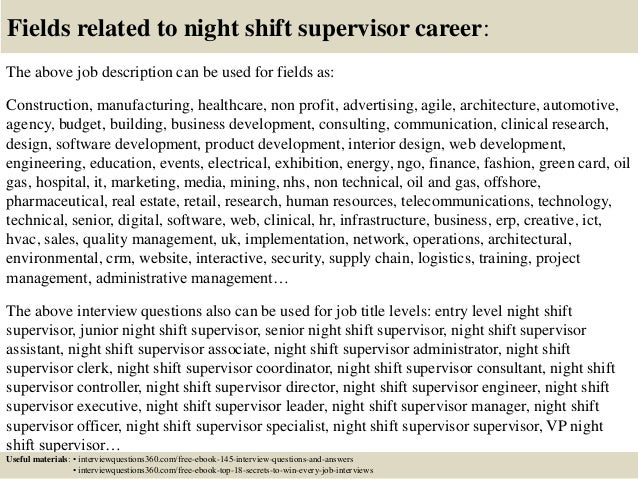 top 10 night shift supervisor interview questions and answers shift supervisor job description