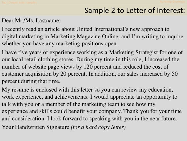 Top 10 Northrop Grumman Cover Letter Samples