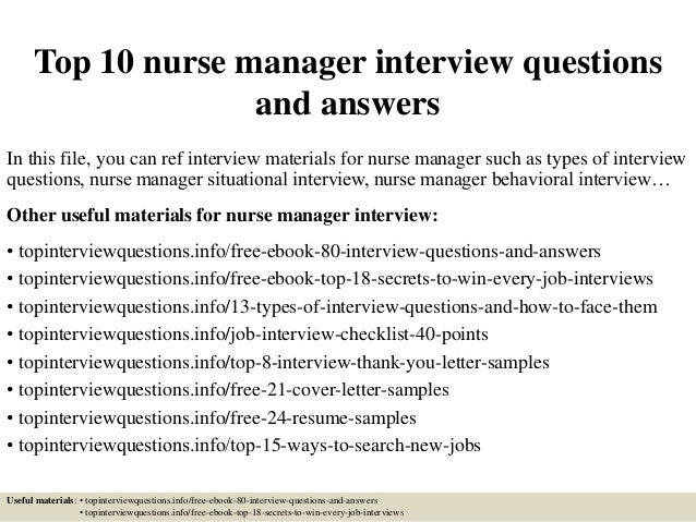 Top 10 Nurse Manager Interview Questions And Answers Pdf Ebook Free D