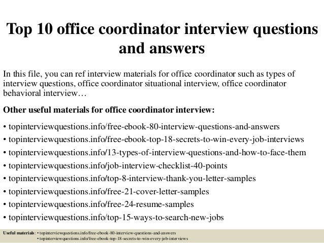 Top 10 office coordinator interview questions and answers