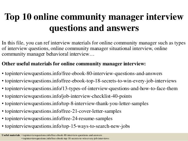 top 10 online community manager interview questions and community manager job description