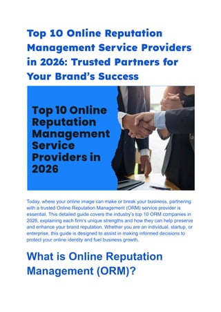 Top 10 Online Reputation Management Service Providers in 2026: Trusted ...