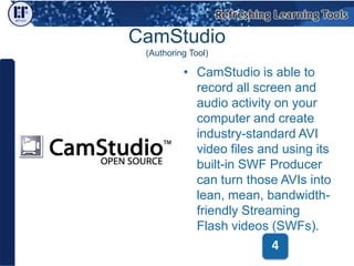 CamStudio(Authoring Tool)<br />CamStudio is able to record all screen and audio activity on your computer and create indus...