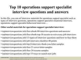 Top 10 operations support specialist interview questions and answers | PPTX