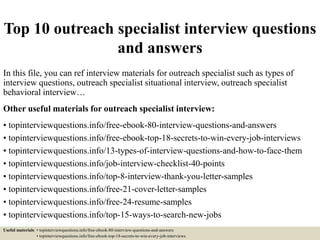 Top 10 outreach specialist interview questions and answers | PPTX