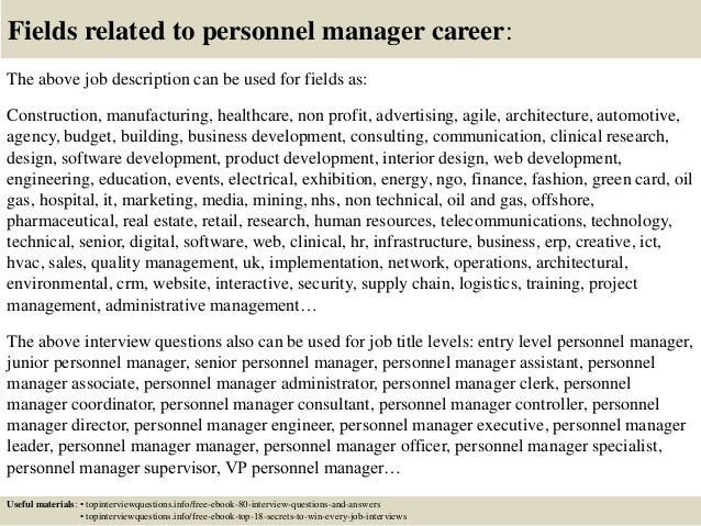 top 10 personnel manager interview questions and answers personnel manager job description