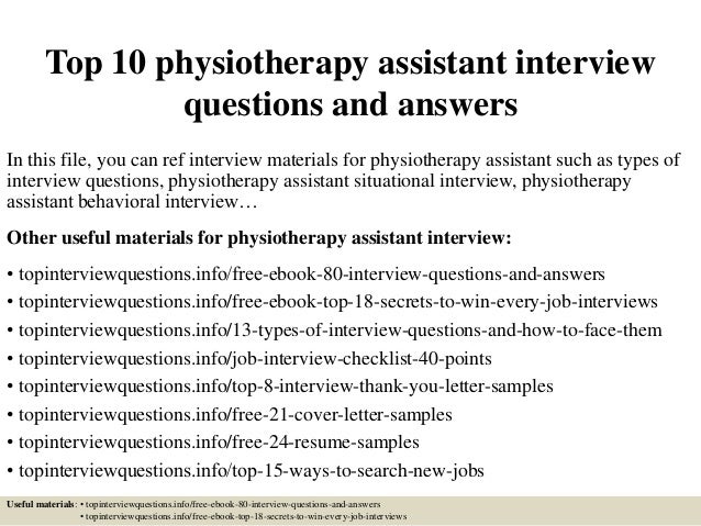 Cover letter examples for physiotherapist assistant