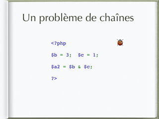 <?php
$b = 3; $c = 1;
$a2 = $b & $c;
?>
🐞
Un problème de chaînes
 