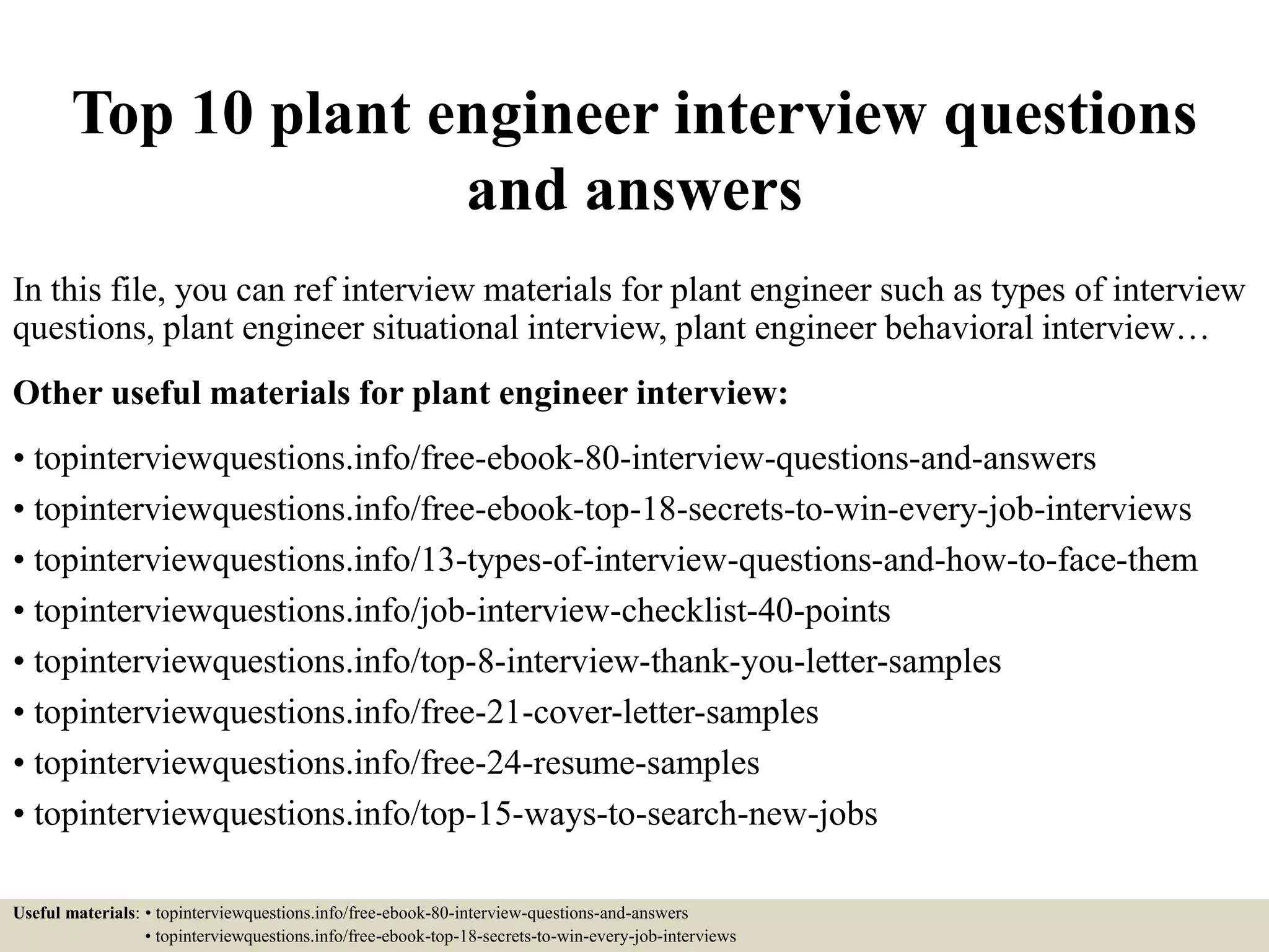 Top 10 plant engineer interview questions and answers PPT