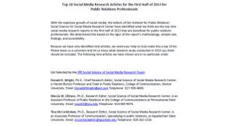 Top 10 Social Media Research Articles for the First Half of 2013