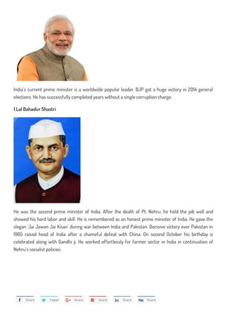 Top 10 prime ministers in india