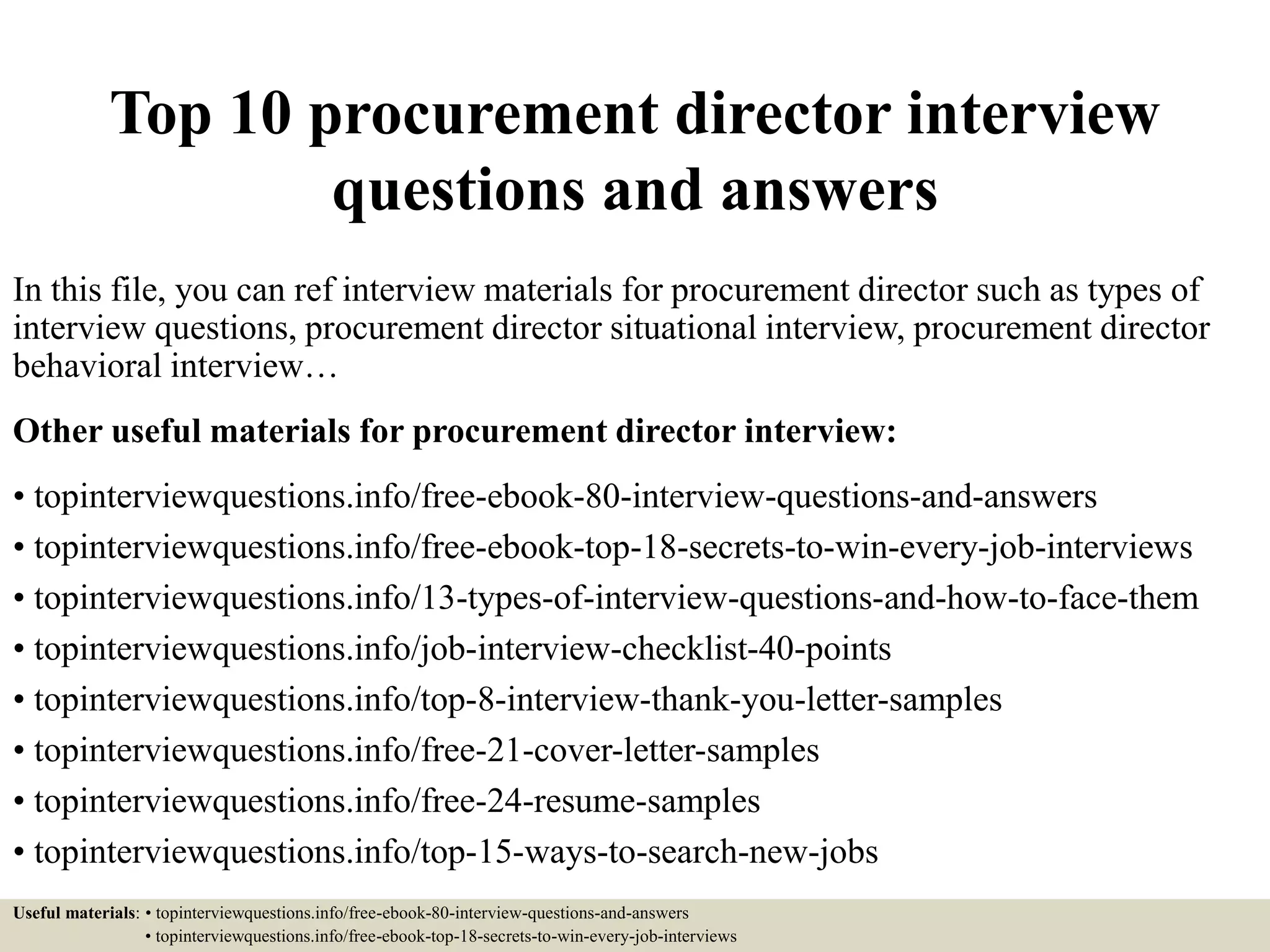 Top 10 procurement director interview questions and answers | PPT
