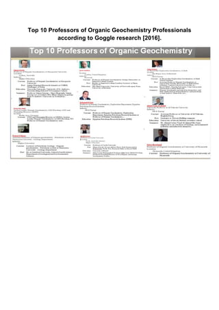Top 10 Professors of Organic Geochemistry Professionals
according to Goggle research [2016].
 