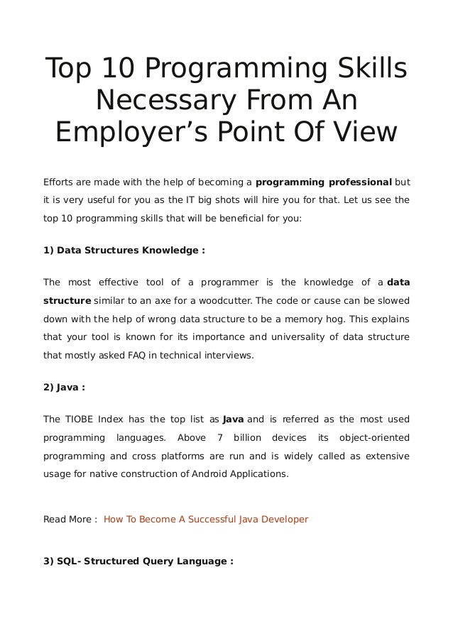 Top 10 programming skills necessary from an employer’s point of view