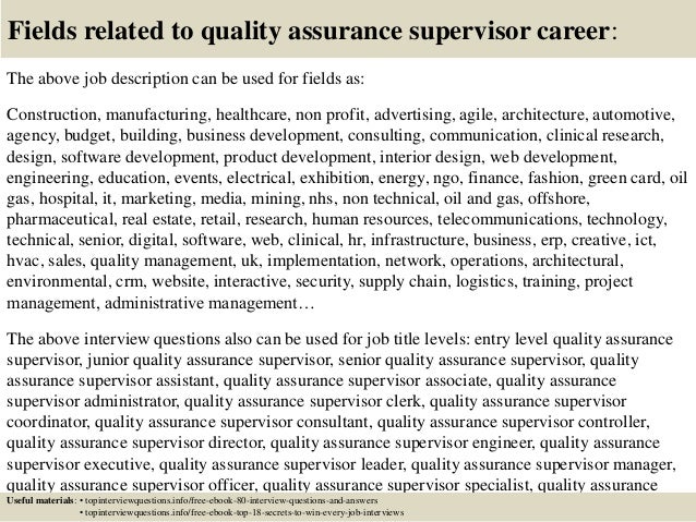 Qa supervisor resume