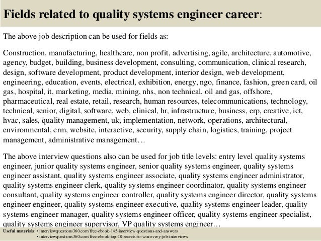 18 fields related to quality systems engineer career the above job description - Quality Systems Engineer Sample Resume 18 fields related to quality systems engineer career the above job description - Quality Systems Engineer Sample Resume
