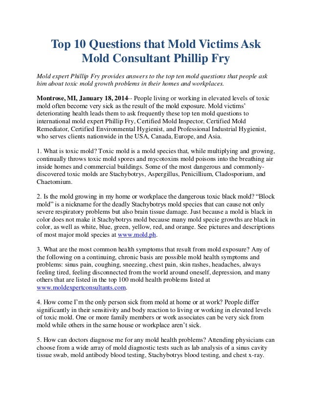 Top 10 Questions that Mold Victims Ask Mold Consultant Phillip Fry