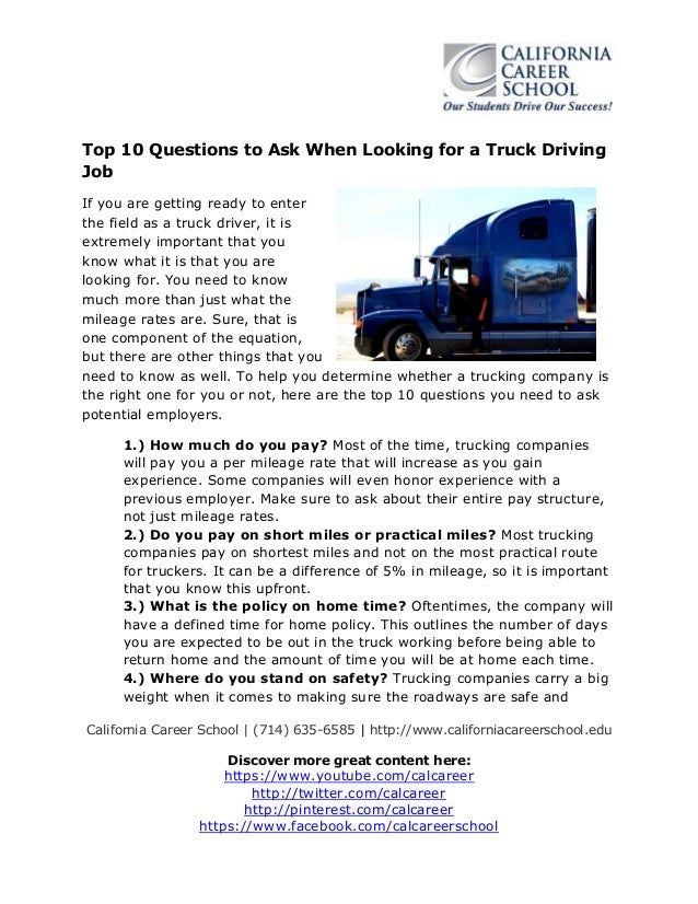 top 10 questions to ask when looking for a truck driving top 10 questions to ask when looking for a truck driving