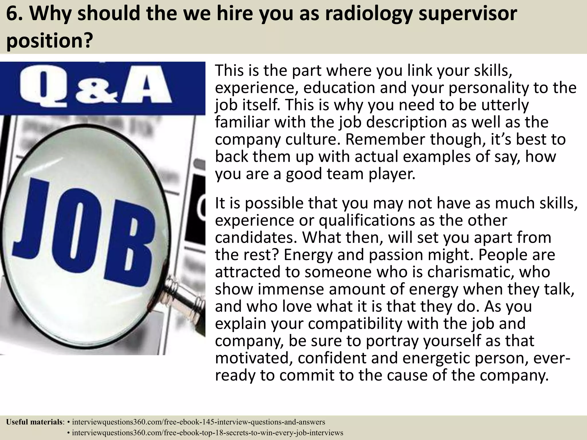 Top 10 radiology supervisor interview questions and answers | PPTX