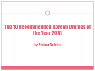 Top 10 Recommended Korean Dramas of
the Year 2018
by: Shaina Calotes
 